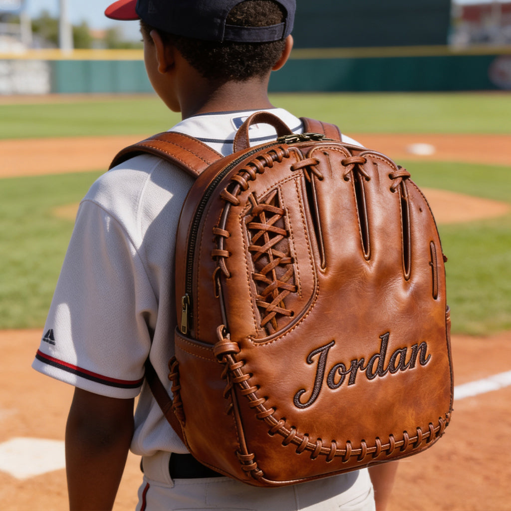 Leder Baseballhandschuh - Personalisierter Rucksack mit wechselbarem Lederpatch