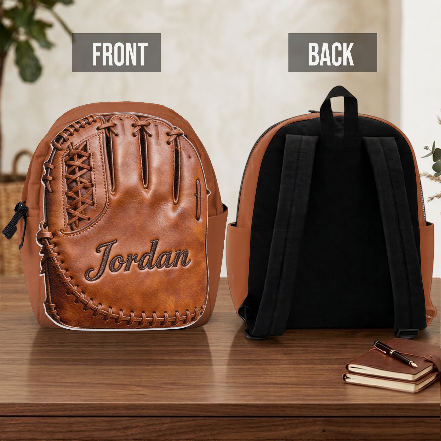 Leder Baseballhandschuh - Personalisierter Rucksack mit wechselbarem Lederpatch