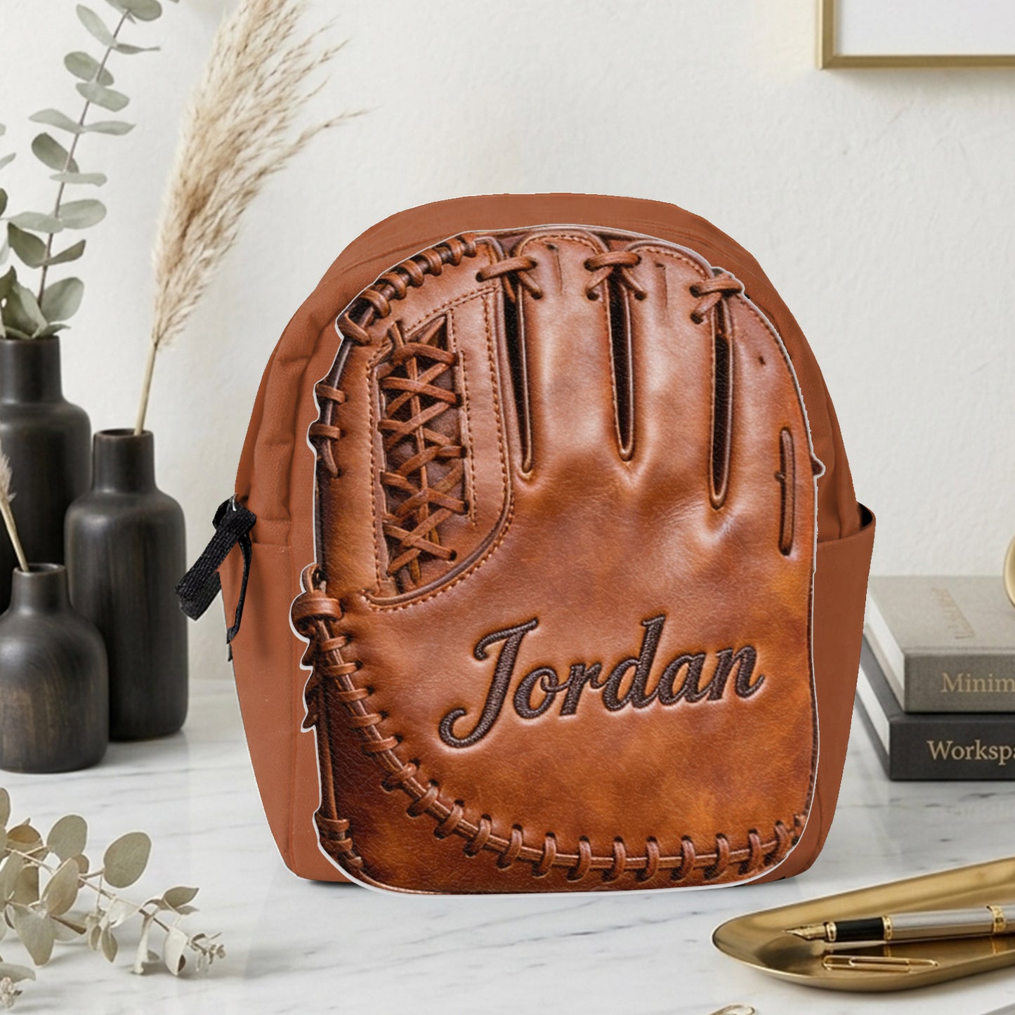 Leder Baseballhandschuh - Personalisierter Rucksack mit wechselbarem Lederpatch