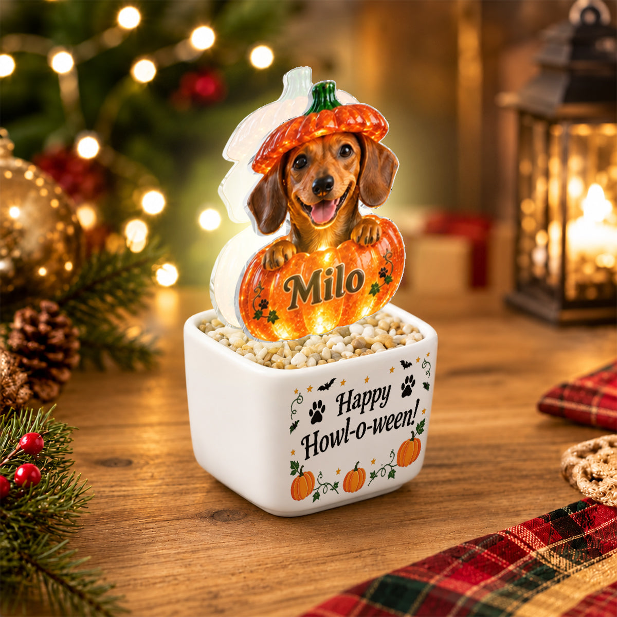 Niedliche Halloween-Dekoration für Haustiere - Personalisierte Hund LED Licht Keramiktopf