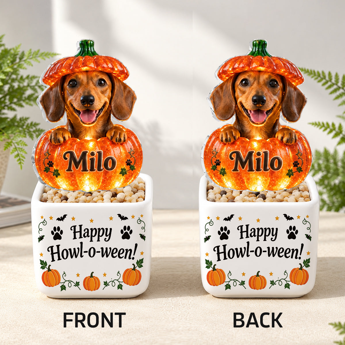 Niedliche Halloween-Dekoration für Haustiere - Personalisierte Hund LED Licht Keramiktopf