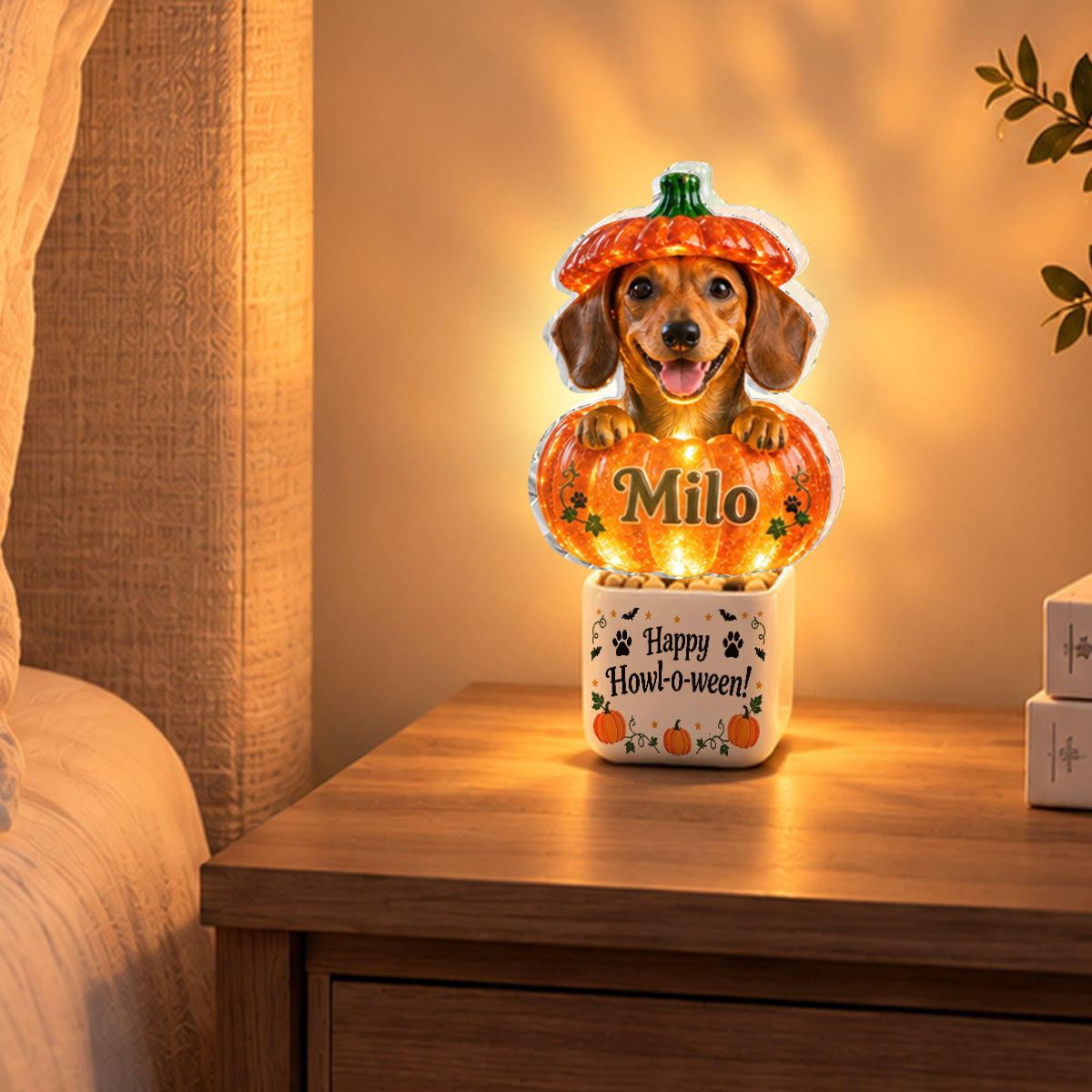 Niedliche Halloween-Dekoration für Haustiere - Personalisierte Hund LED Licht Keramiktopf