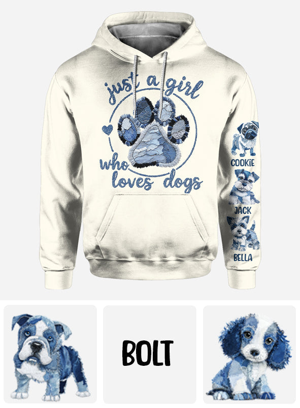 Einfach ein Mädchen, das Hunde liebt – personalisiertes T-Shirt mit Hundemotiv