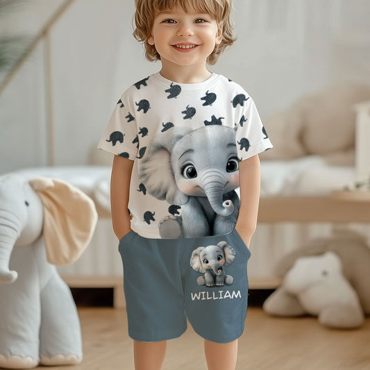 Niedliches Baby-Elefanten-Kleidungsset für Kinder – personalisiertes Elefanten-T-Shirt und Shorts