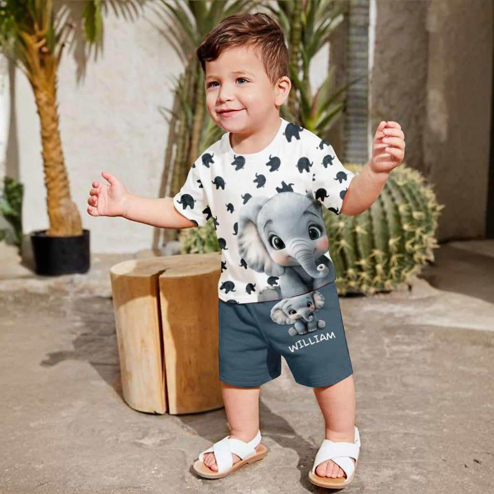 Niedliches Baby-Elefanten-Kleidungsset für Kinder – personalisiertes Elefanten-T-Shirt und Shorts