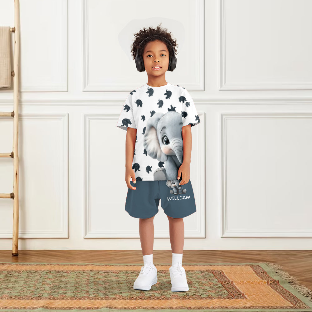 Niedliches Baby-Elefanten-Kleidungsset für Kinder – personalisiertes Elefanten-T-Shirt und Shorts