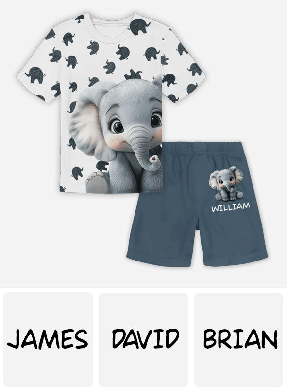 Niedliches Baby-Elefanten-Kleidungsset für Kinder – personalisiertes Elefanten-T-Shirt und Shorts