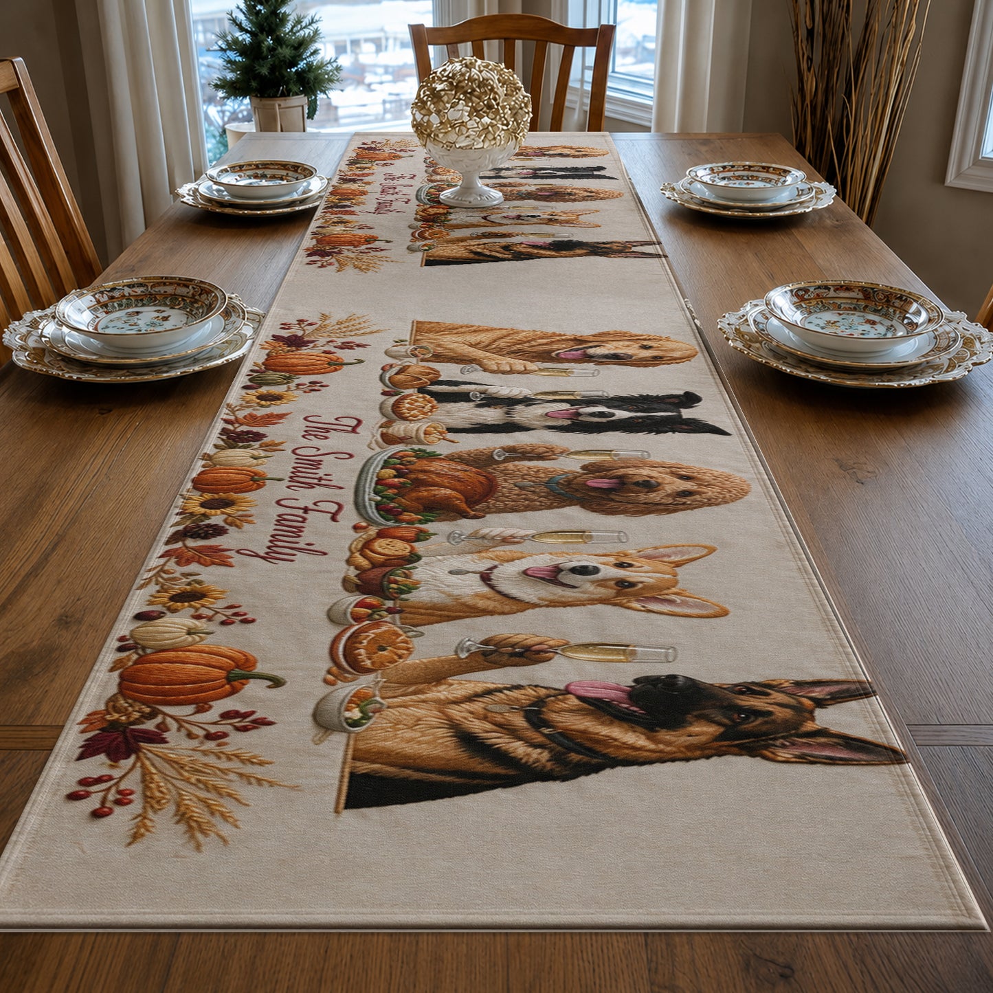 Family & Furry Friends - Personalized Dog Custom Shape Table Runner