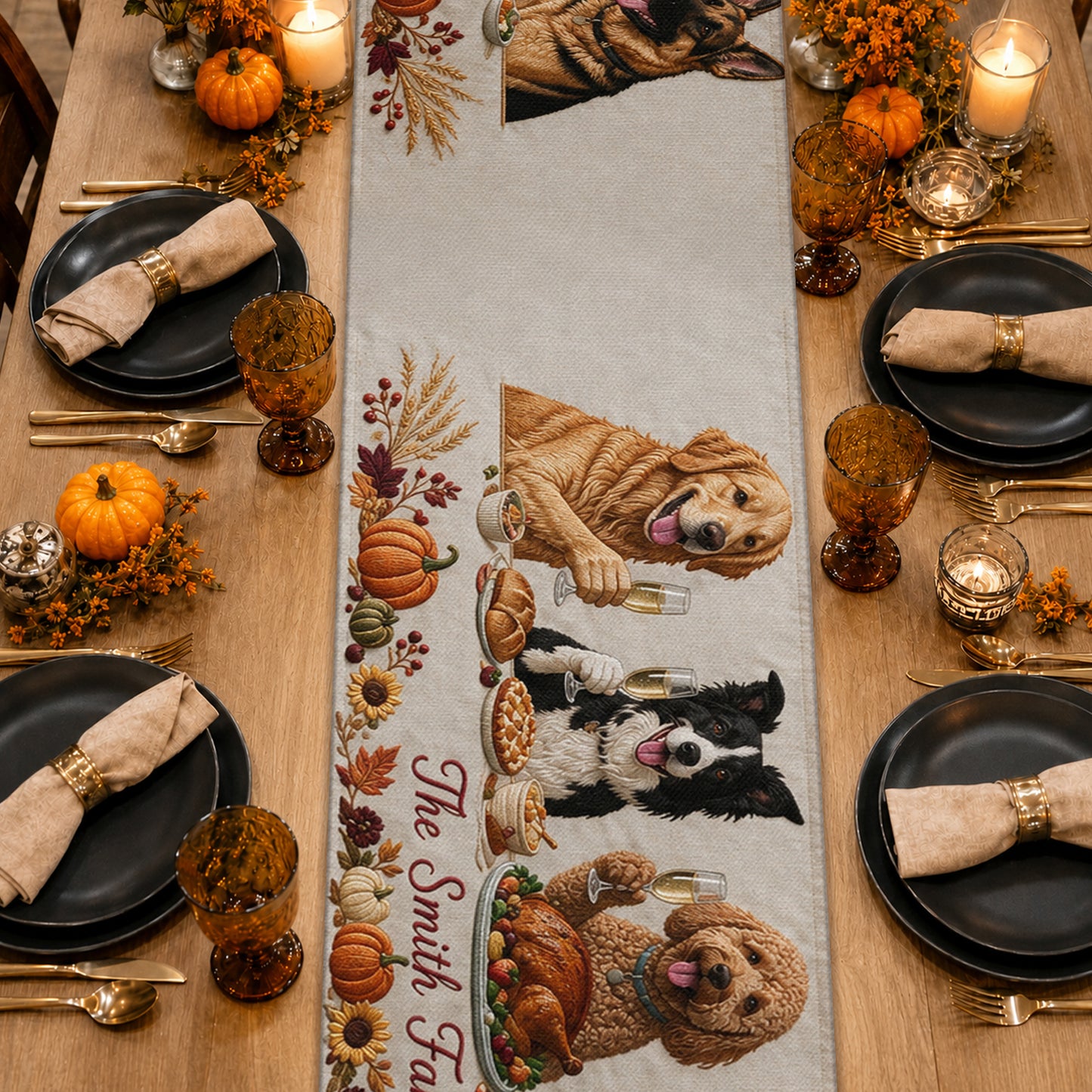 Family & Furry Friends - Personalized Dog Custom Shape Table Runner