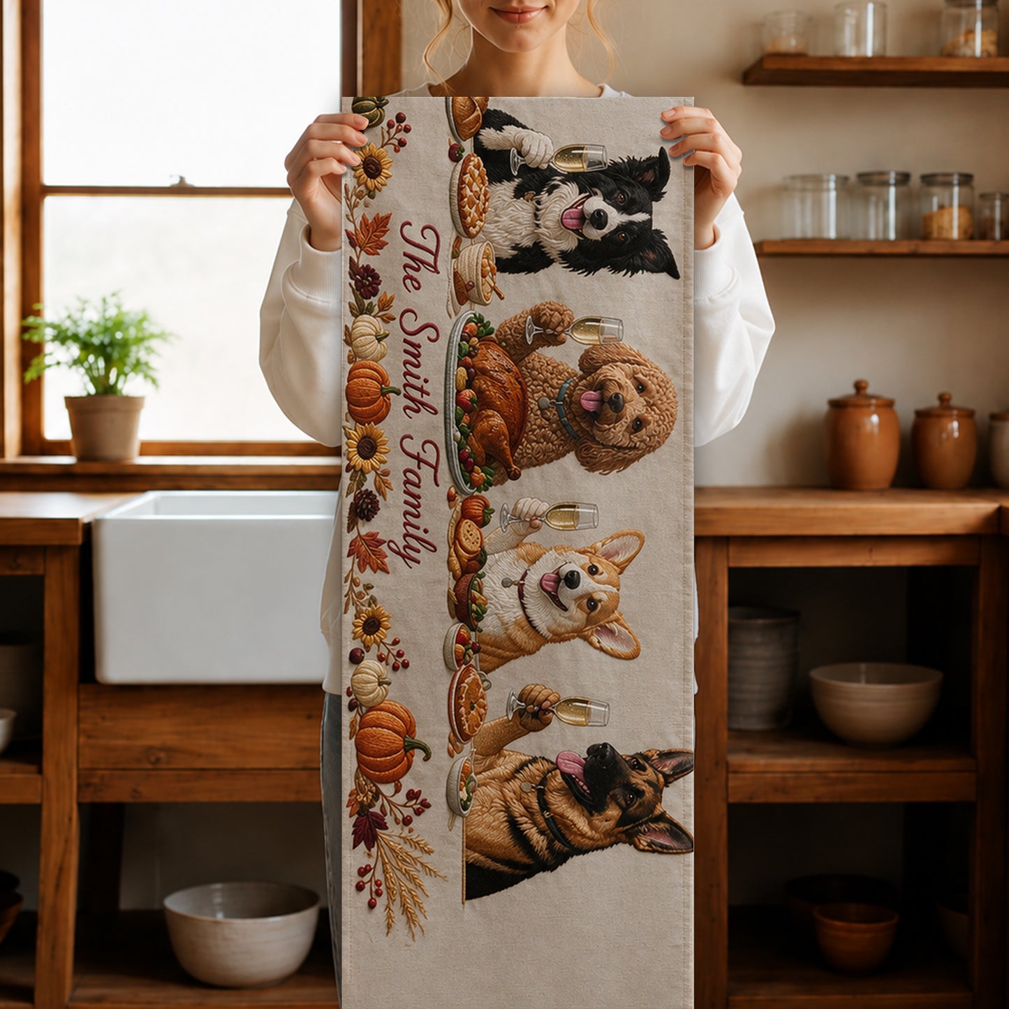 Family & Furry Friends - Personalized Dog Custom Shape Table Runner