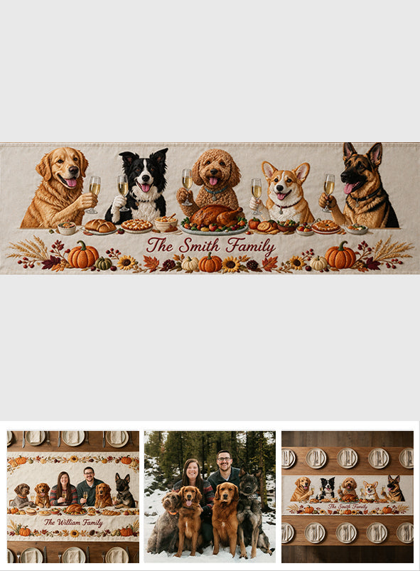 Family & Furry Friends - Personalized Dog Custom Shape Table Runner
