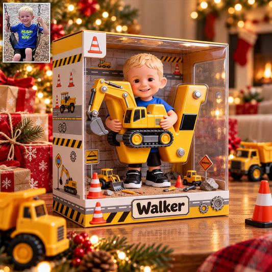Excavator Alphabet Letter & Custom Photo - Personalized Kid Acrylic Display Box