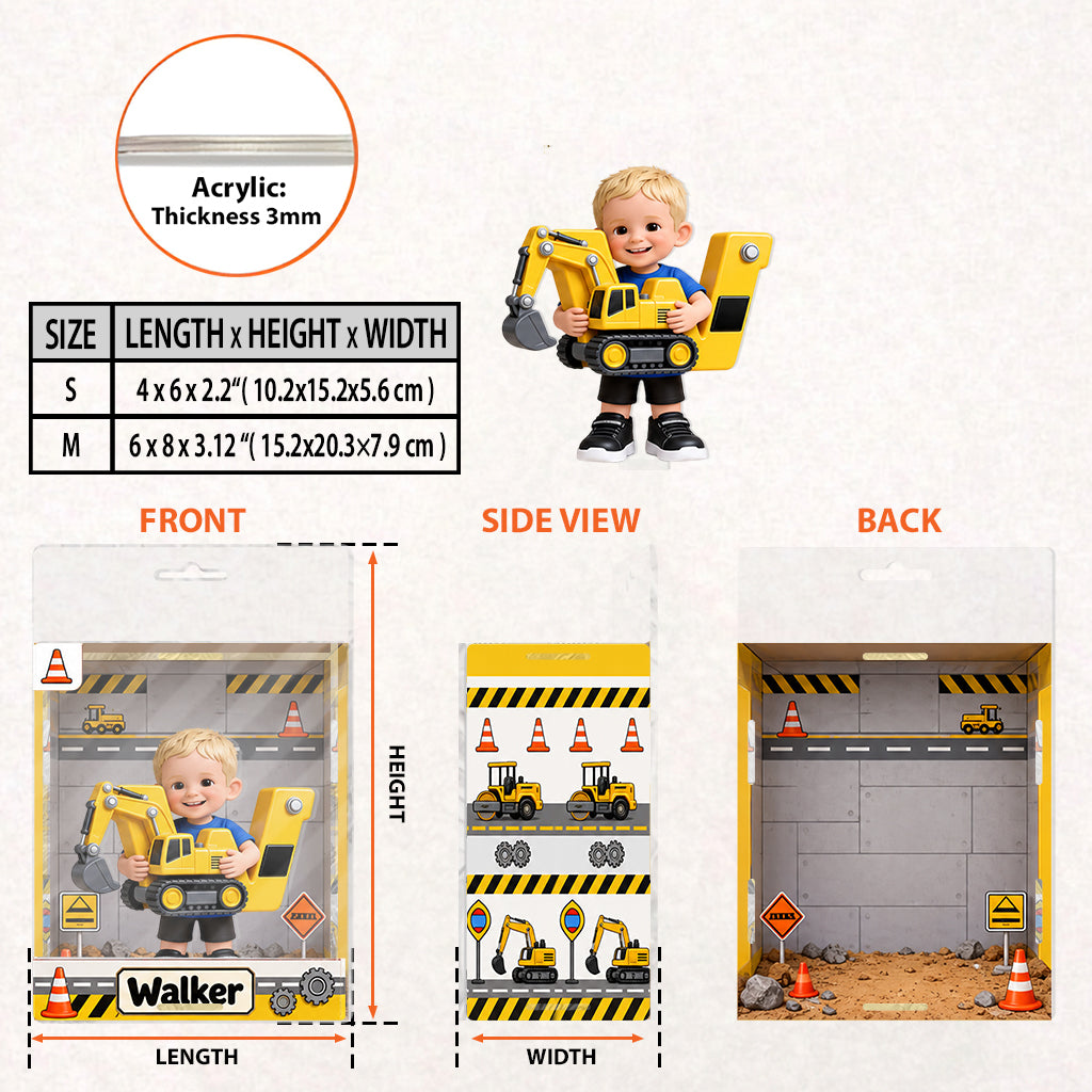 Excavator Alphabet Letter & Custom Photo - Personalized Kid Acrylic Display Box