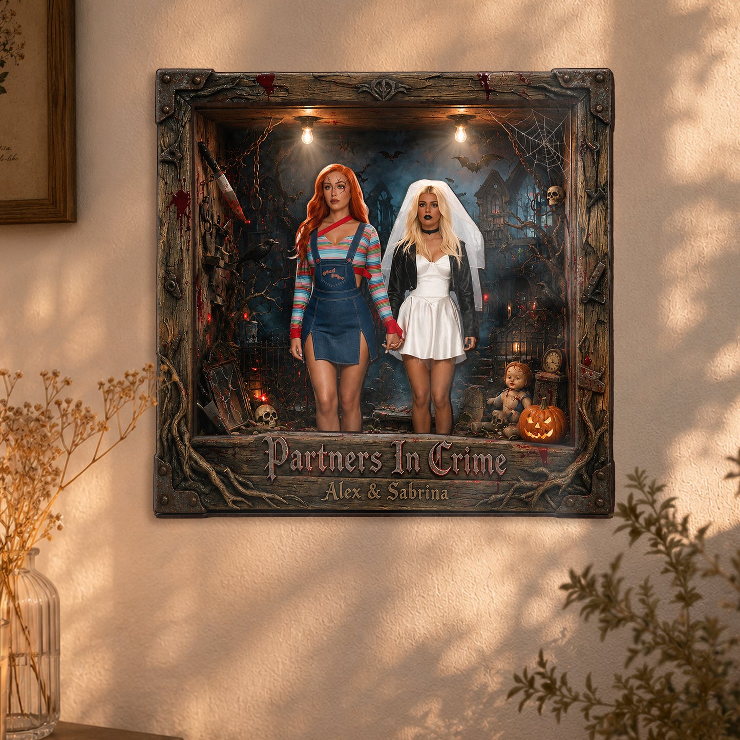 Partner in Crime - Personalisierte Beste Freundin Holz-Licht Schattenbox