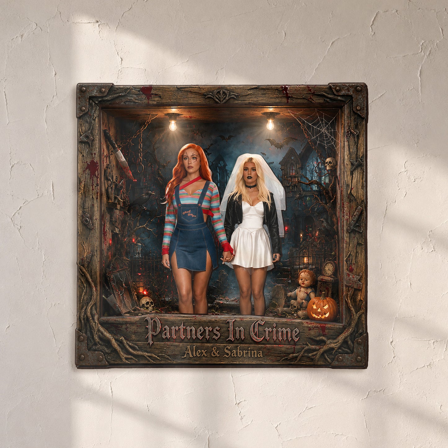 Partner in Crime - Personalisierte Beste Freundin Holz-Licht Schattenbox