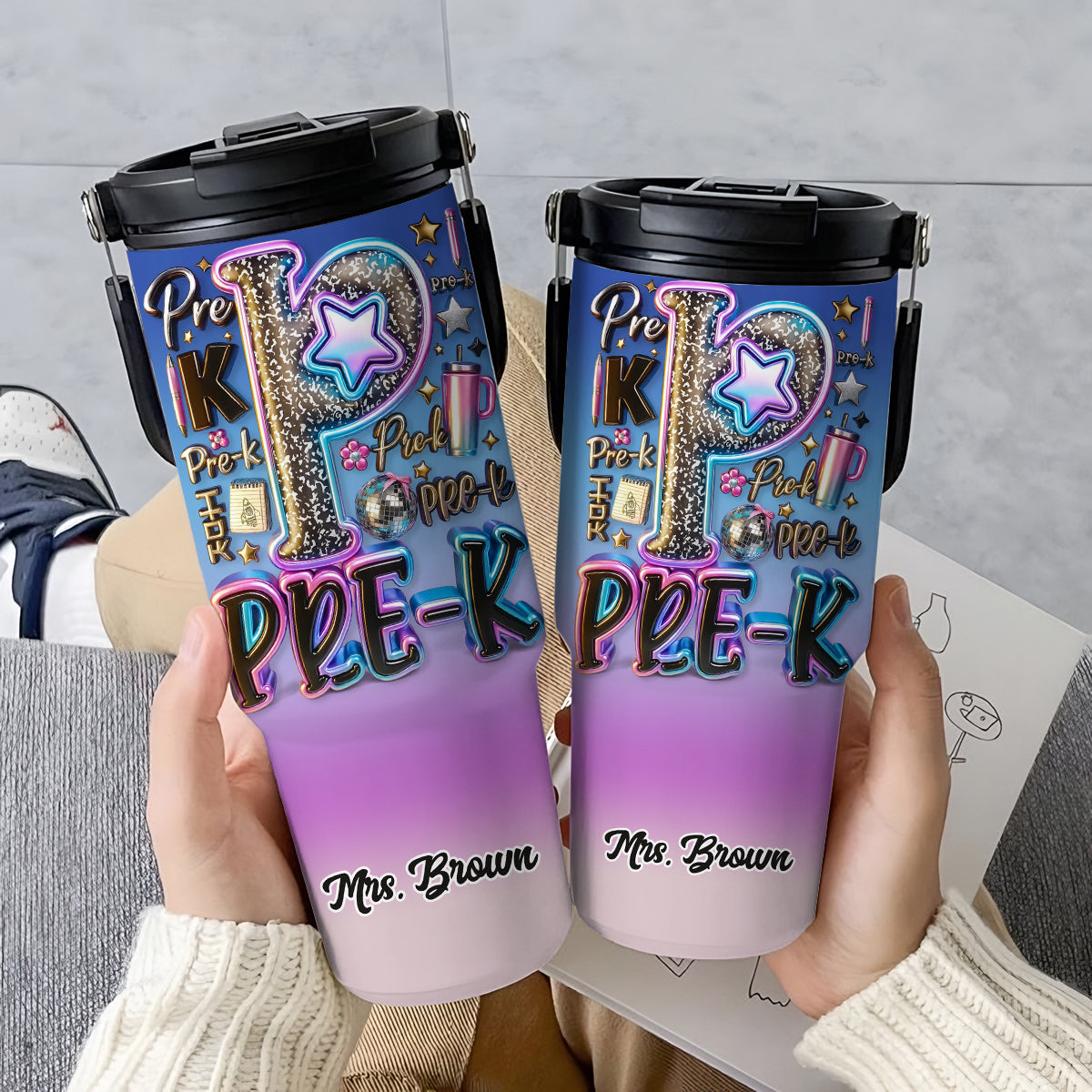 Personalisierter Lehrerbecher mit Tragegriff – perfekt für den Schulstart!