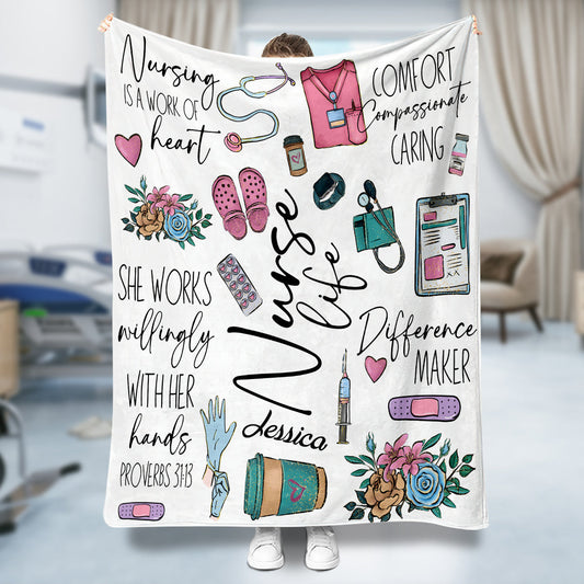 Nursing Is A Work Of Heart - Personalized Nurse Blanket