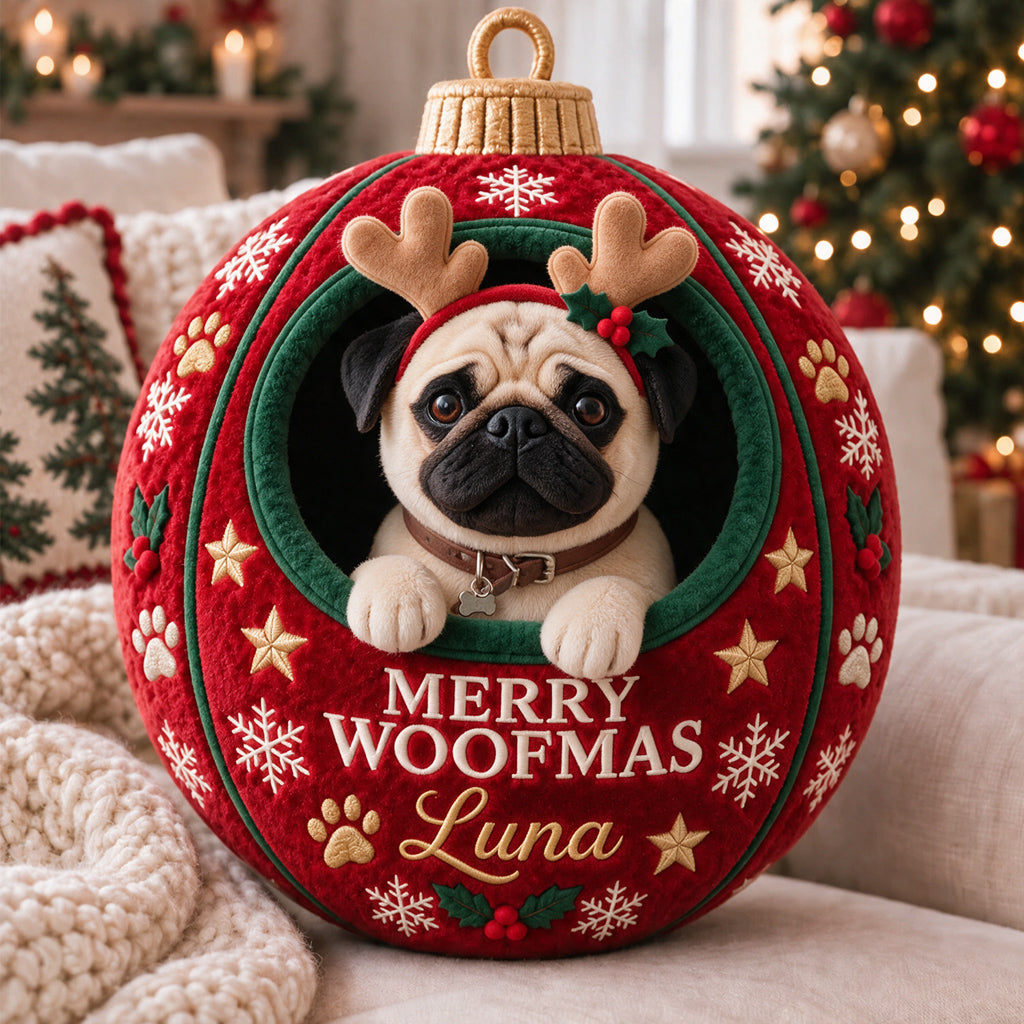 Weihnachts-Haustierornament Lustiges Geschenk - Personalisierbares Hundekissen aus Premium-Faux-Fur