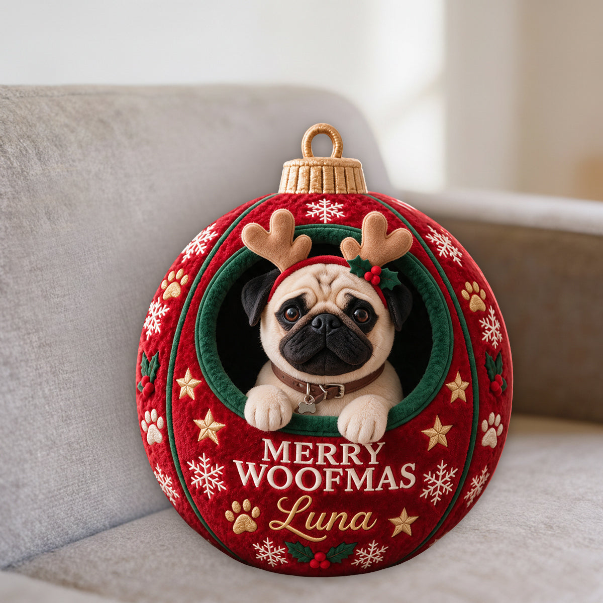 Weihnachts-Haustierornament Lustiges Geschenk - Personalisierbares Hundekissen aus Premium-Faux-Fur