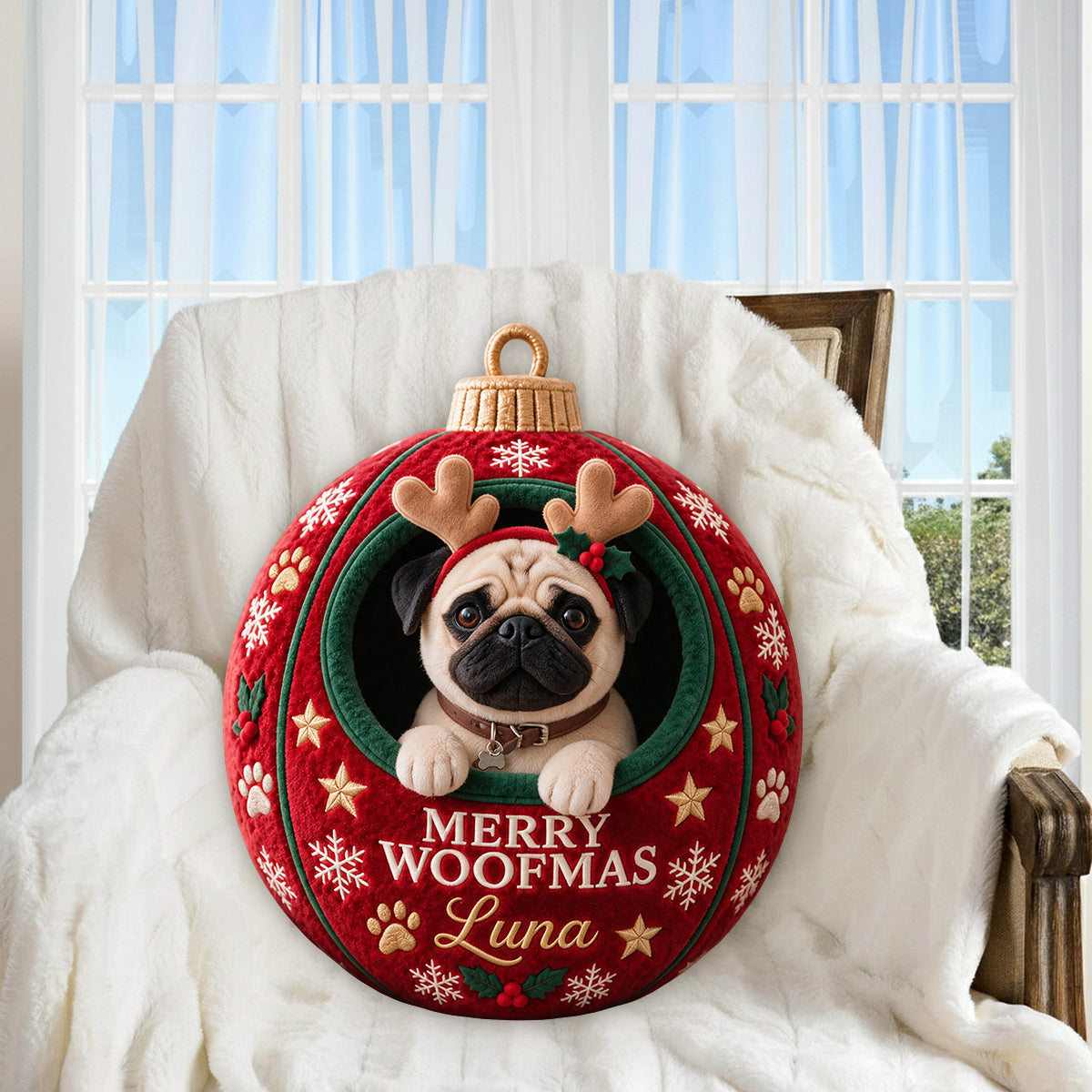 Weihnachts-Haustierornament Lustiges Geschenk - Personalisierbares Hundekissen aus Premium-Faux-Fur