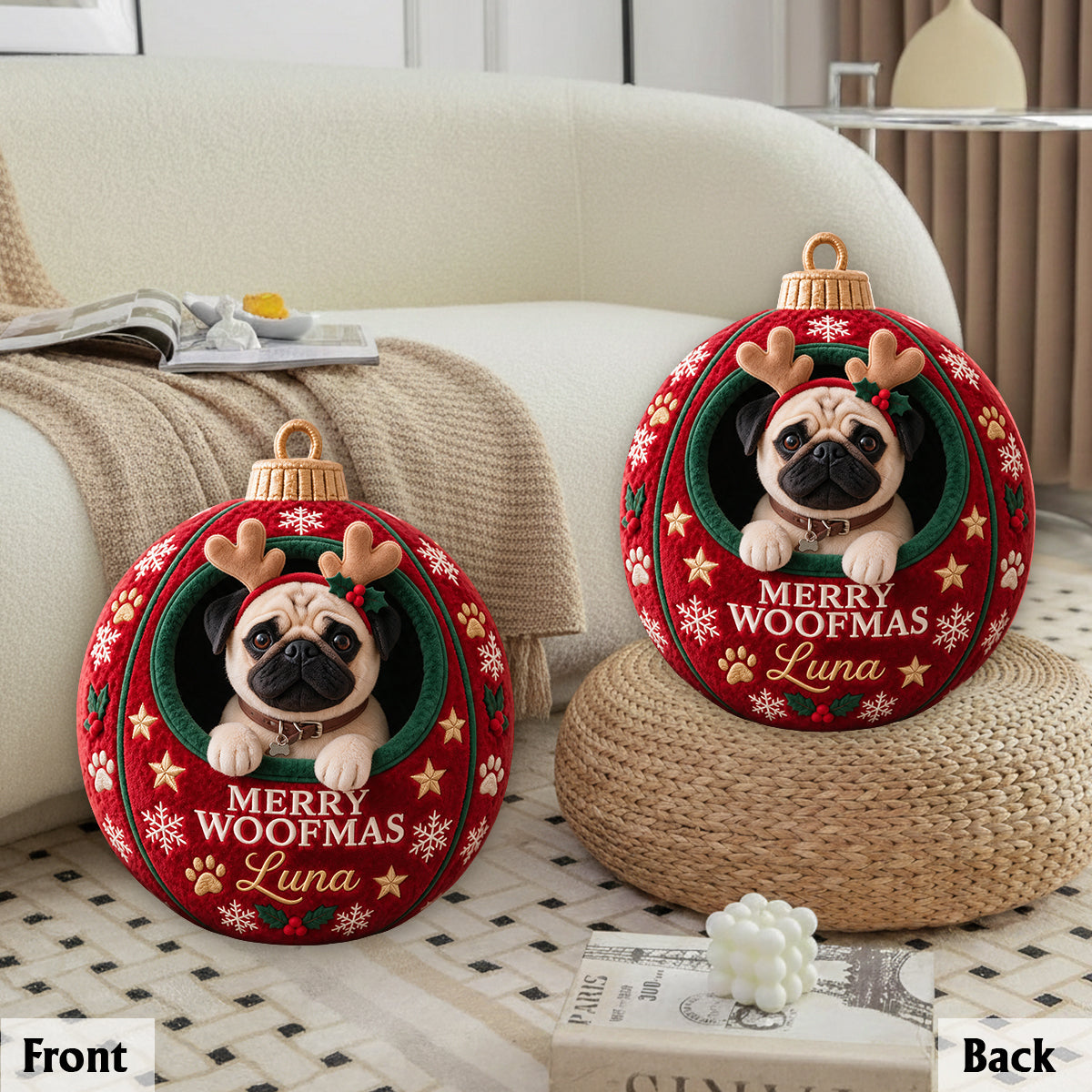 Weihnachts-Haustierornament Lustiges Geschenk - Personalisierbares Hundekissen aus Premium-Faux-Fur