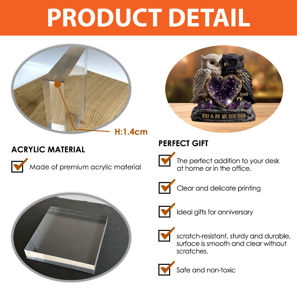 Eulenpaar im Amethyst-Stil – personalisierte Acrylplakette in individueller Form