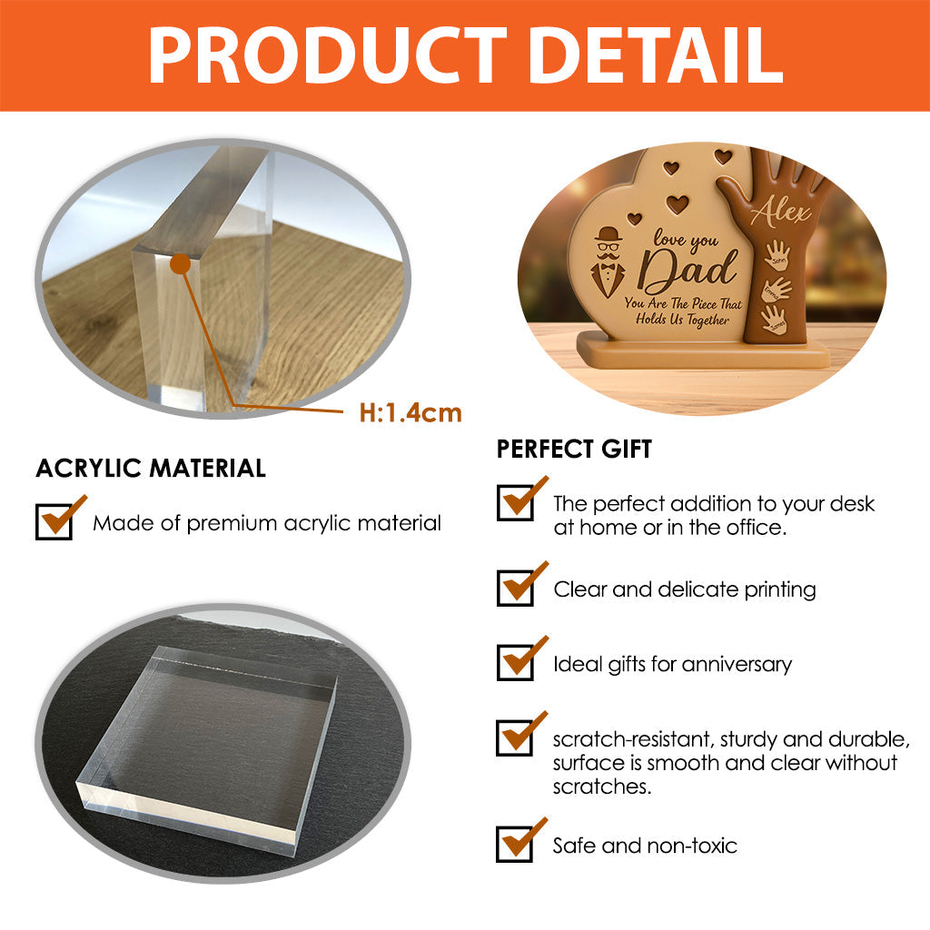 Papa-Herz, Kinderhand – Personalisierte Acrylplakette in individueller Form für Väter