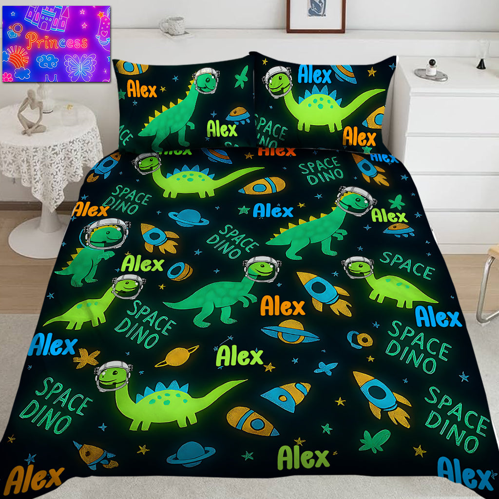 Niedliches Kindergeschenk: Jungen Dinosaurier Weltraum Mädchen Prinzessin - Personalisierte Kinderbettwäsche-Set