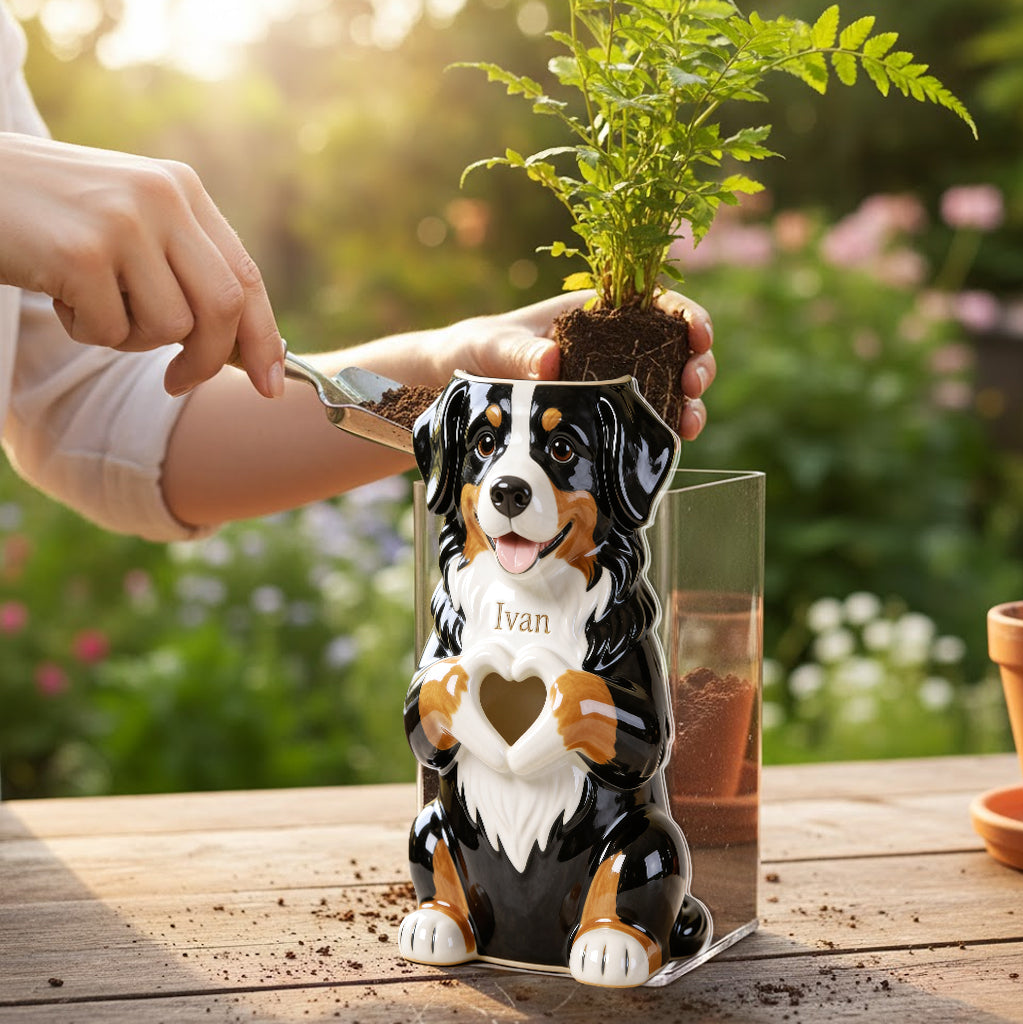 Personalisierbarer Acryl-Topf mit Foto – Ich liebe mein Haustier – Personalisierter Hunde-Übertopf
