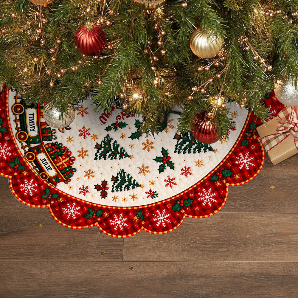 Christmas Train Family - Personalized Grandma Shaped Tree Skirt