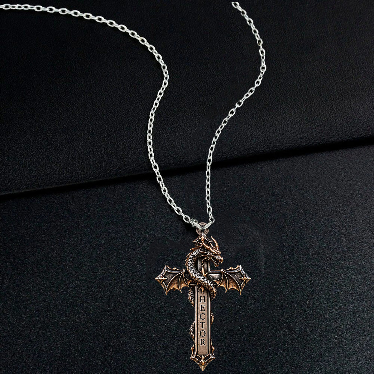 Faith & Fire — Dragon Cross Necklace - Personalized Dragon Shaped Metal Pendant Necklace