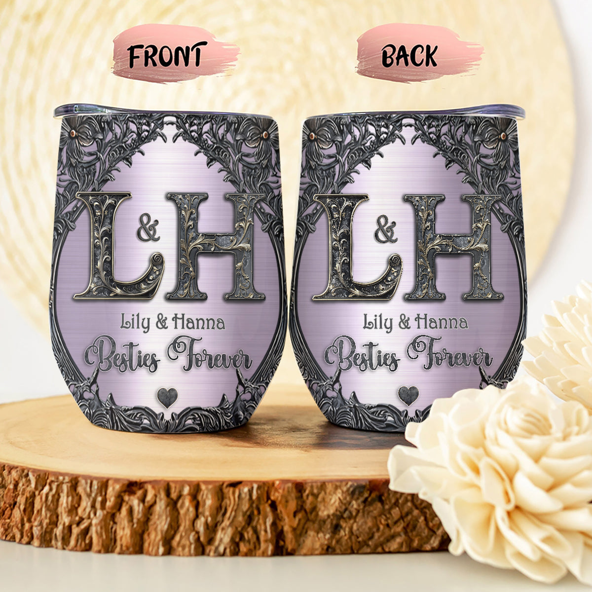 Geschenk für beste Freundinnen: Personalisierter Weinbecher mit Namensinitialen