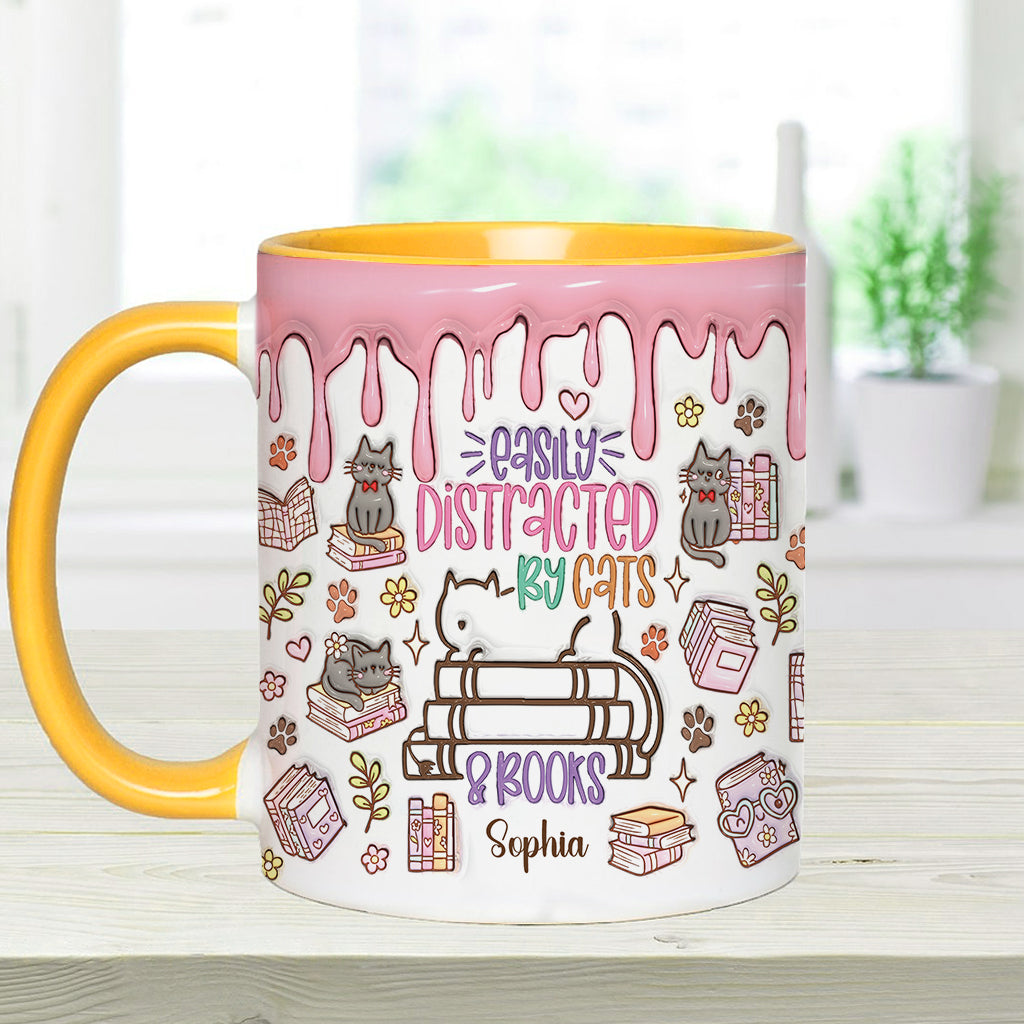 Leicht ablenkbar durch Katzen und Bücher – Personalisierte Buch-Tasse