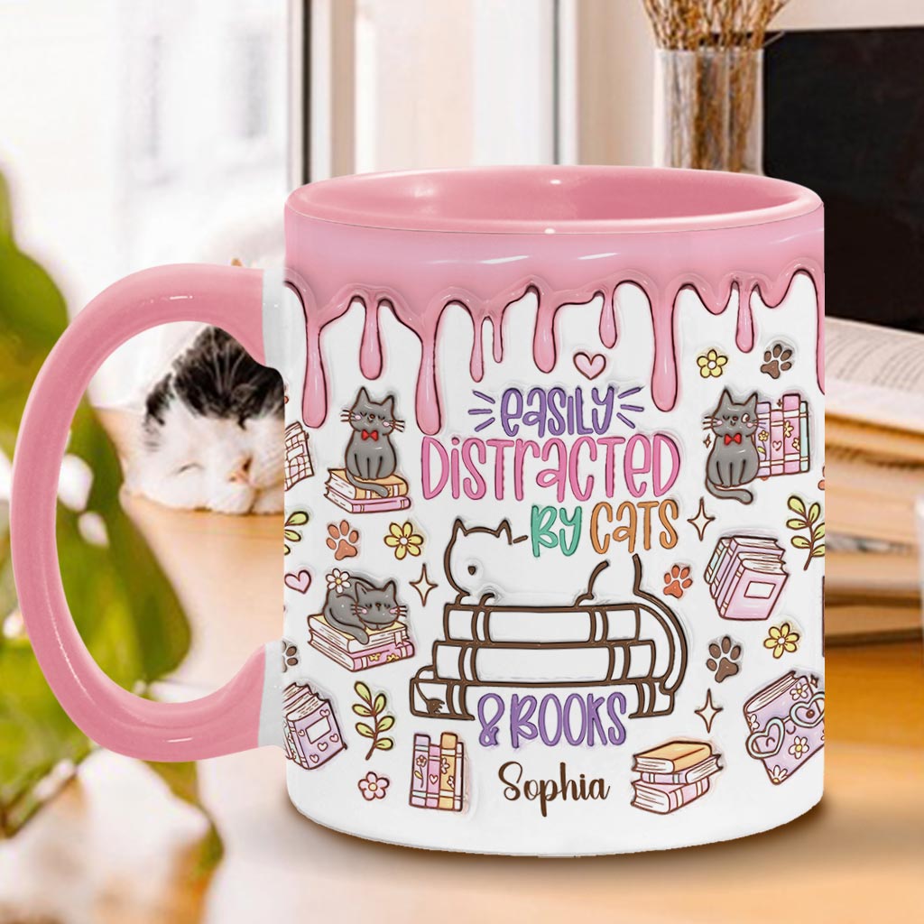 Leicht ablenkbar durch Katzen und Bücher – Personalisierte Buch-Tasse