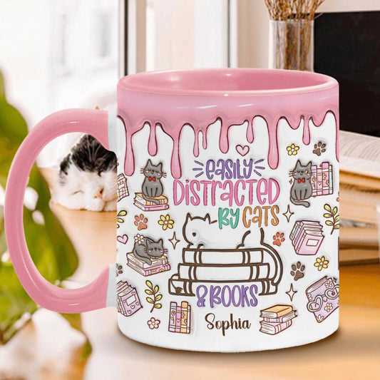 Leicht ablenkbar durch Katzen und Bücher – Personalisierte Buch-Tasse
