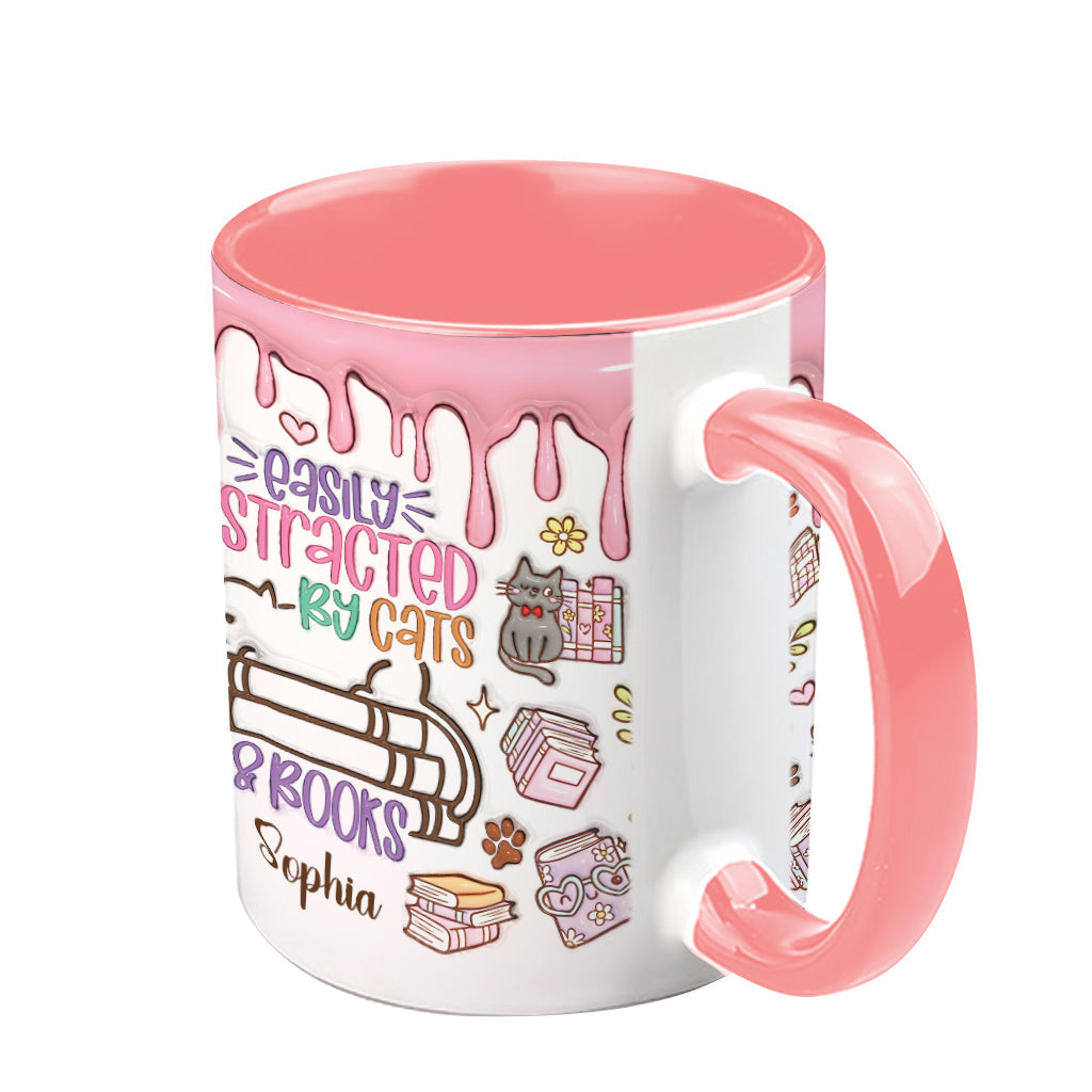 Leicht ablenkbar durch Katzen und Bücher – Personalisierte Buch-Tasse