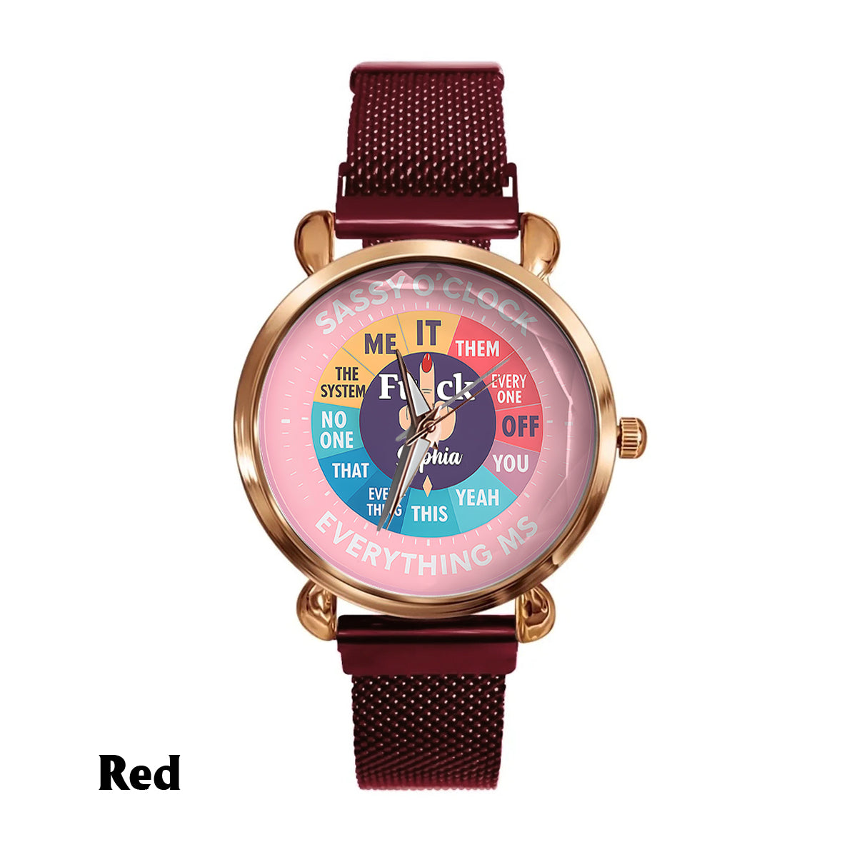 „F*ck O'Clock“-Uhr, lustiges Geschenk für sie, Freunde – personalisierte sarkastische Damen-Handuhr 