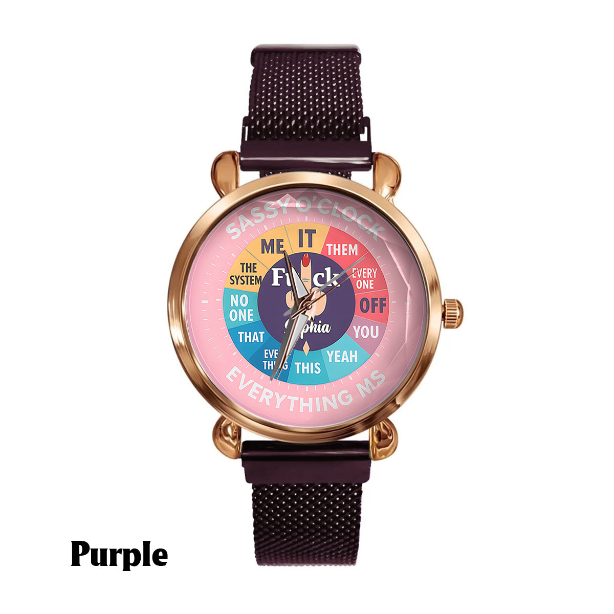 „F*ck O'Clock“-Uhr, lustiges Geschenk für sie, Freunde – personalisierte sarkastische Damen-Handuhr 