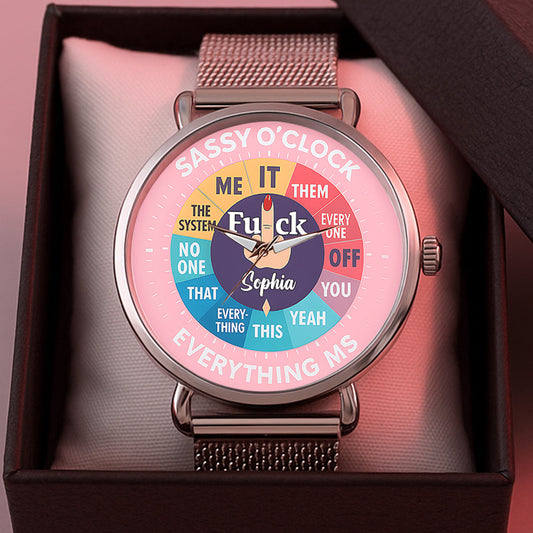 „F*ck O'Clock“-Uhr, lustiges Geschenk für sie, Freunde – personalisierte sarkastische Damen-Handuhr 