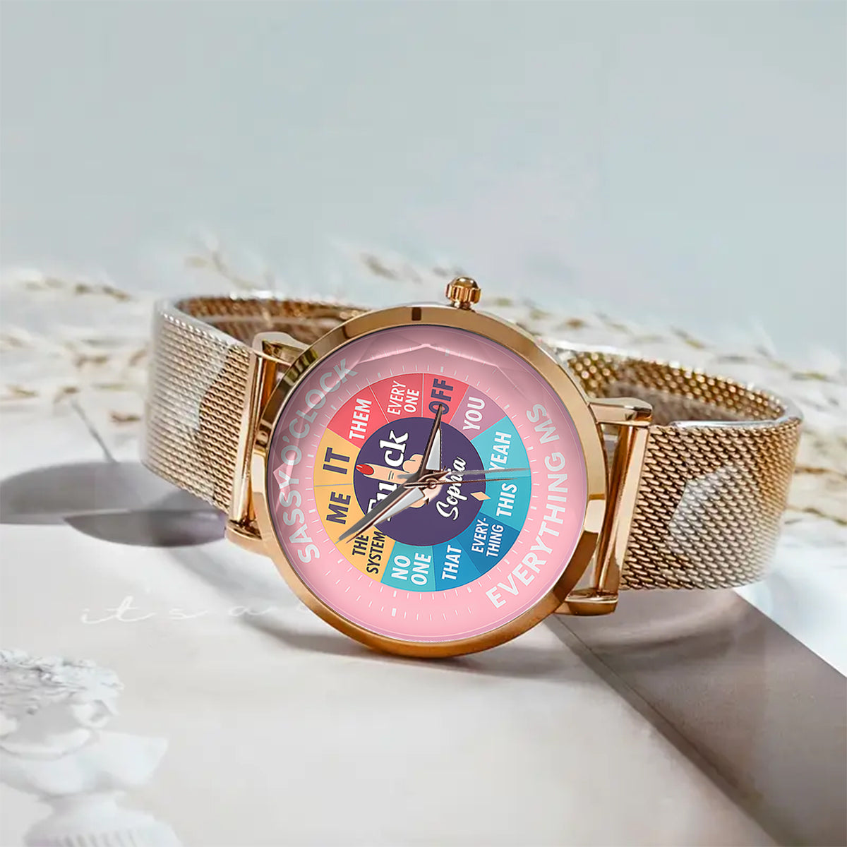 „F*ck O'Clock“-Uhr, lustiges Geschenk für sie, Freunde – personalisierte sarkastische Damen-Handuhr 