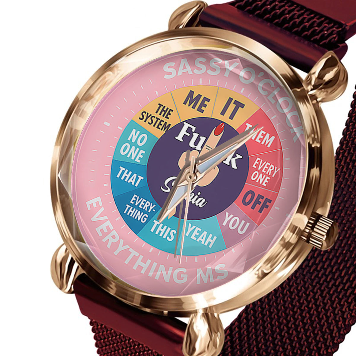 „F*ck O'Clock“-Uhr, lustiges Geschenk für sie, Freunde – personalisierte sarkastische Damen-Handuhr 