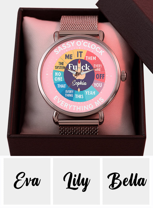 „F*ck O'Clock“-Uhr, lustiges Geschenk für sie, Freunde – personalisierte sarkastische Damen-Handuhr 