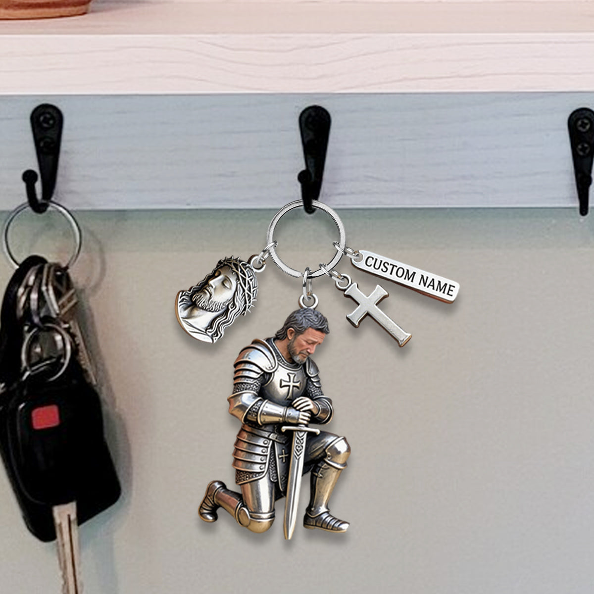 Knight Of God - Personalized Christian Keychain With Charms