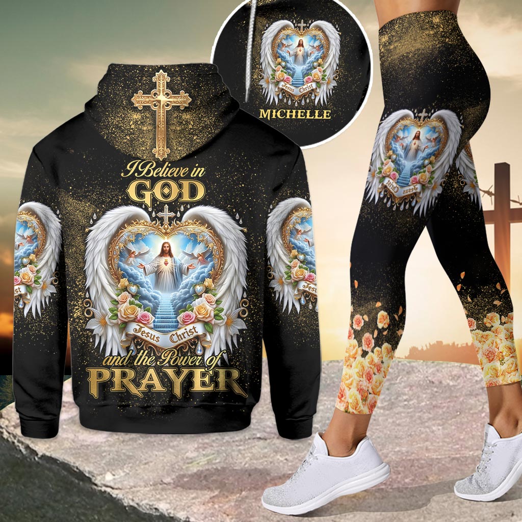 Ich glaube an Gott und die Kraft des Gebets – Personalisierter christlicher Hoodie und Leggings