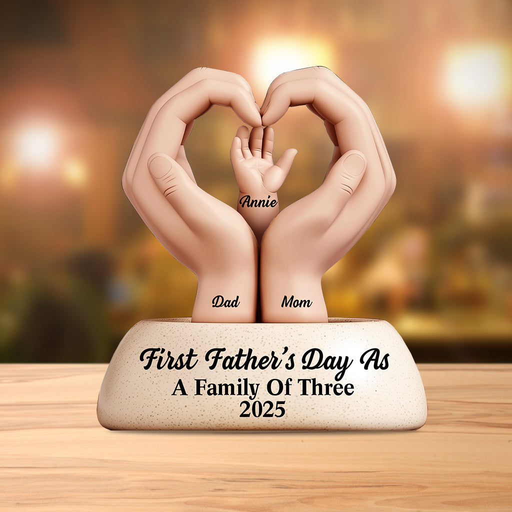 Erster Vatertag als Familie zu dritt/vier/fünf – Personalisierte, individuell geformte Acrylplakette für den Vater