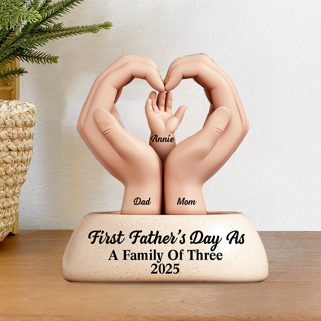 Erster Vatertag als Familie zu dritt/vier/fünf – Personalisierte, individuell geformte Acrylplakette für den Vater