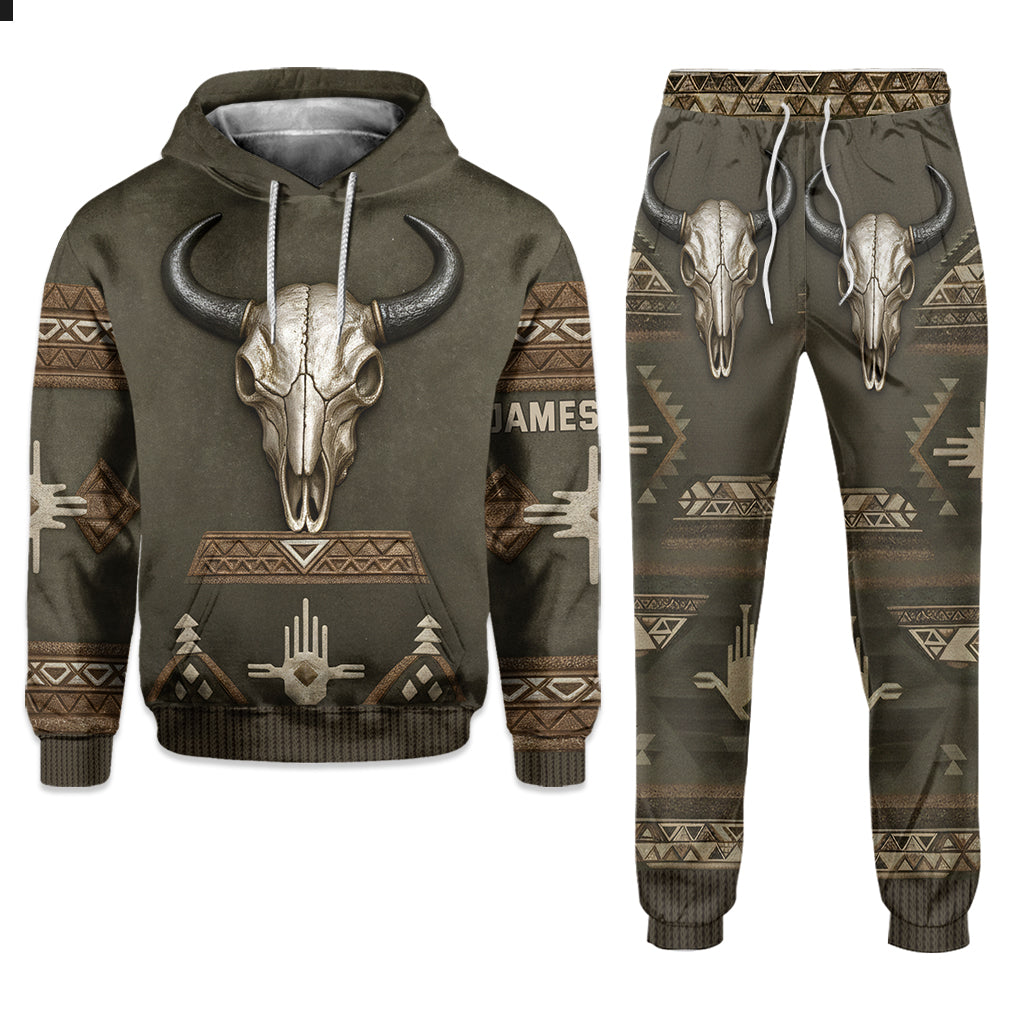Totenkopf-Tribal-Muster, Indianermotiv – Personalisierter Hoodie und Jogginghose im Indianerstil