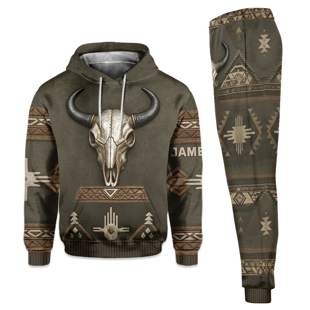 Totenkopf-Tribal-Muster, Indianermotiv – Personalisierter Hoodie und Jogginghose im Indianerstil