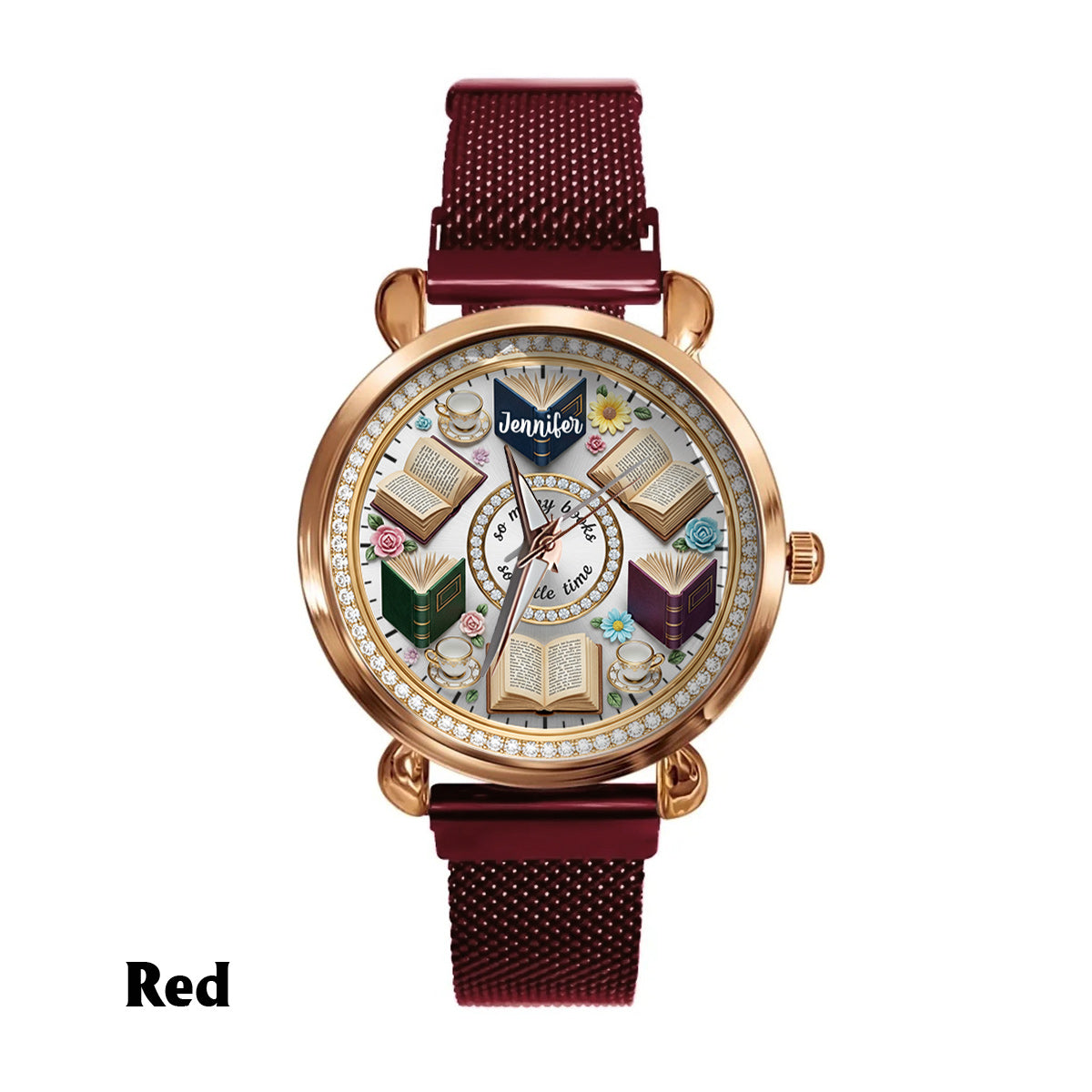 So viele Bücher, so wenig Zeit – personalisierte Buch-Damenhanduhr 