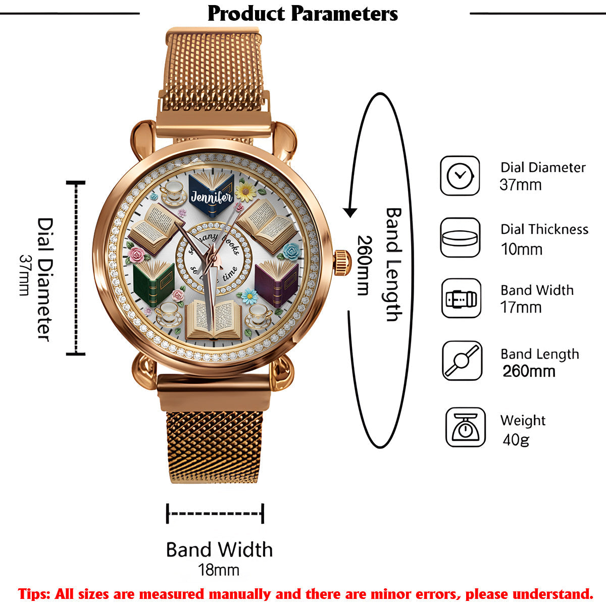 So viele Bücher, so wenig Zeit – personalisierte Buch-Damenhanduhr 